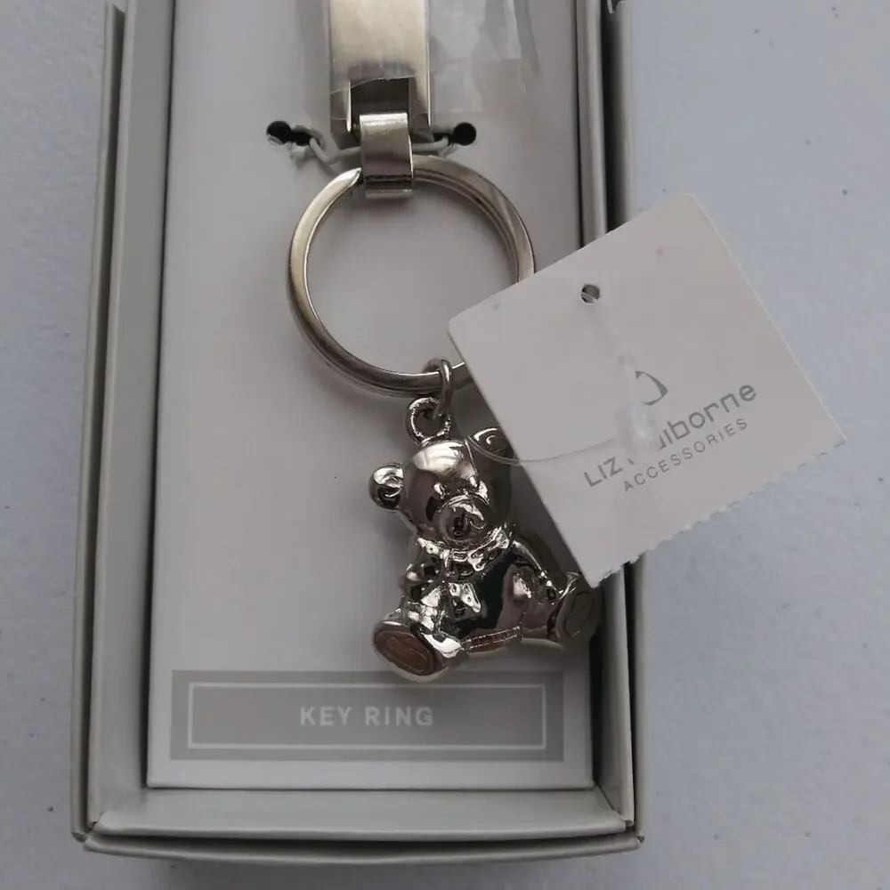 Liz Claiborne Silver Bear Keychain Leather Strap